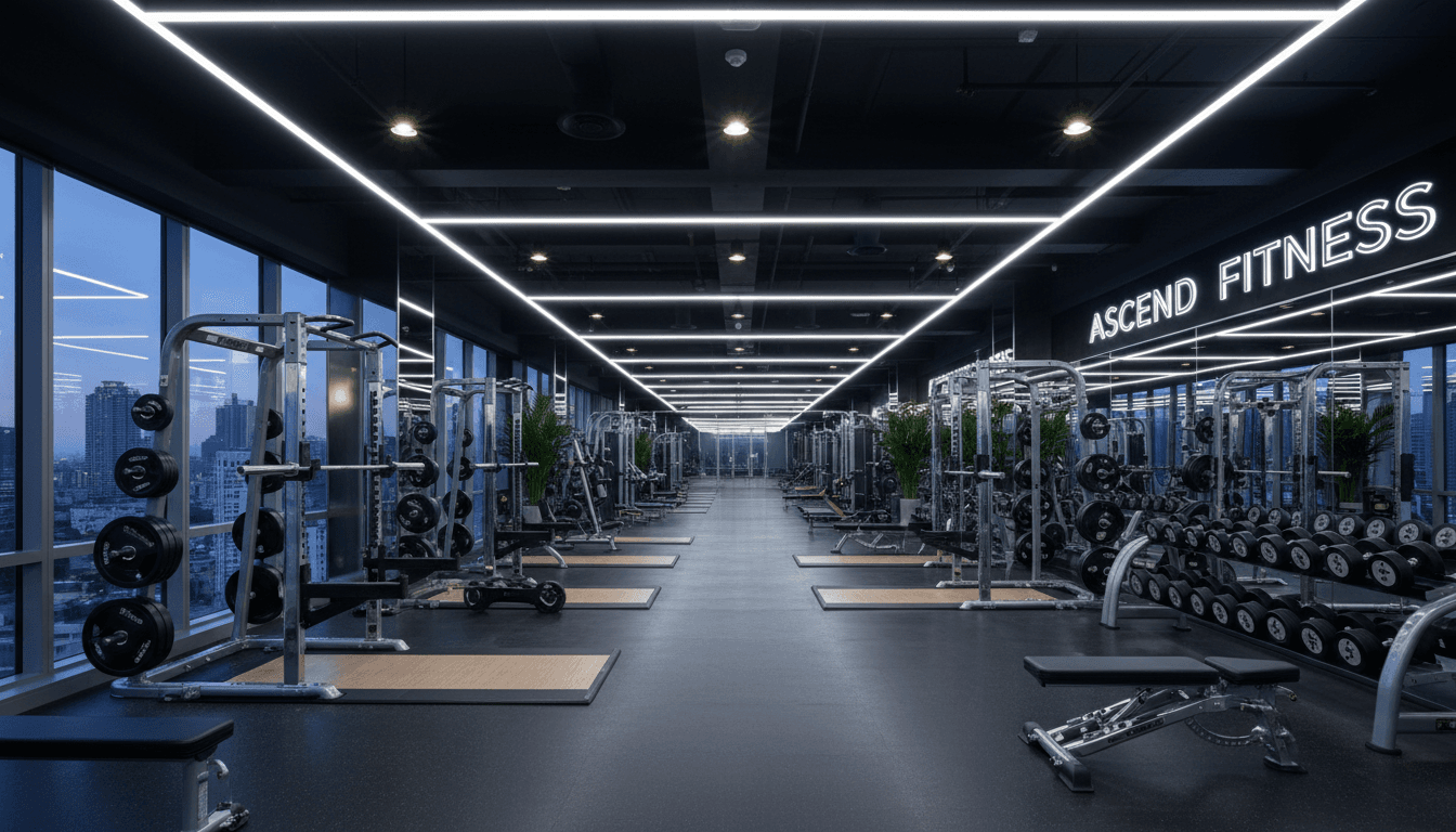 Premium gym interior with modern equipment and strength training zone