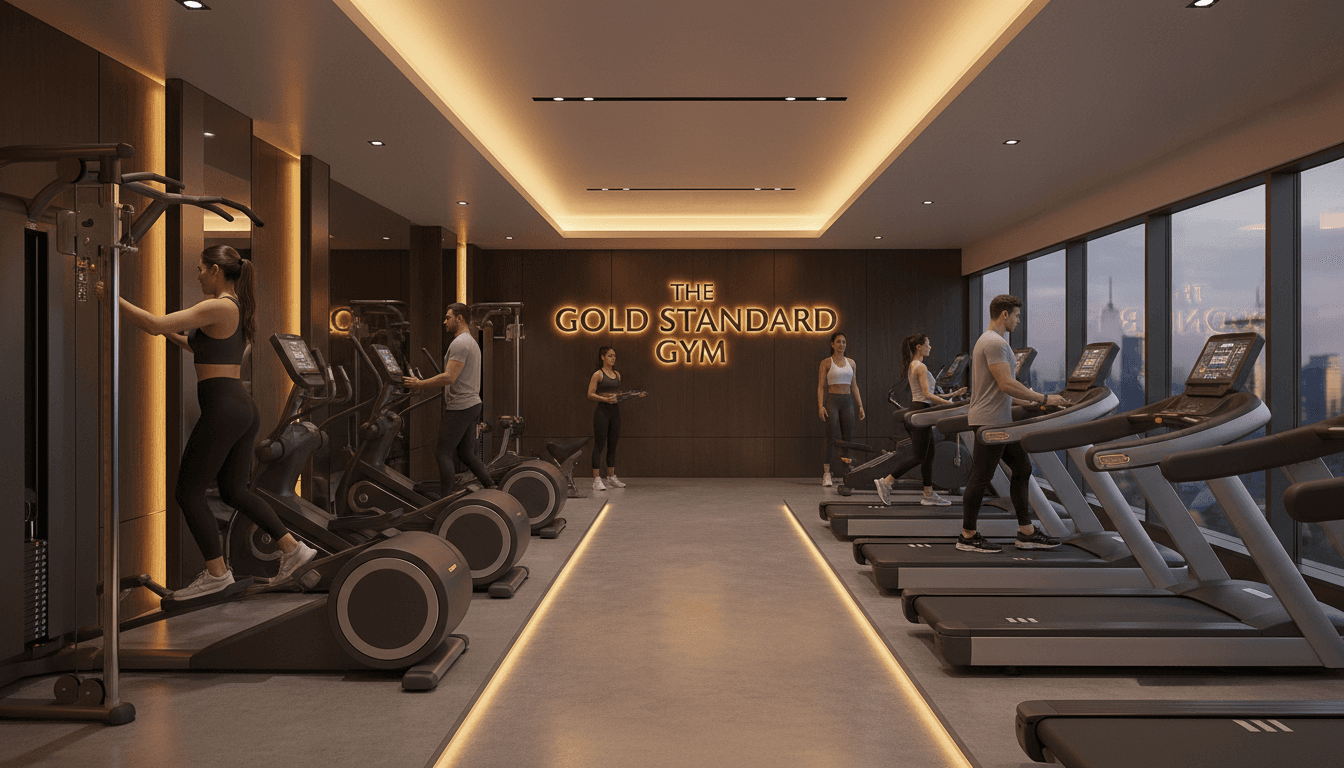 Professional trainer guiding a client through an intense workout in a luxury fitness studio with modern equipment