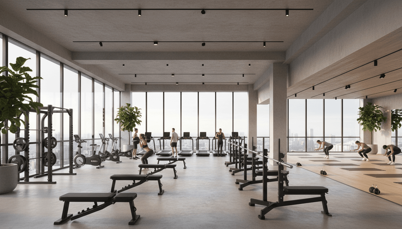 Modern luxury gym interior with state-of-the-art equipment and sophisticated design