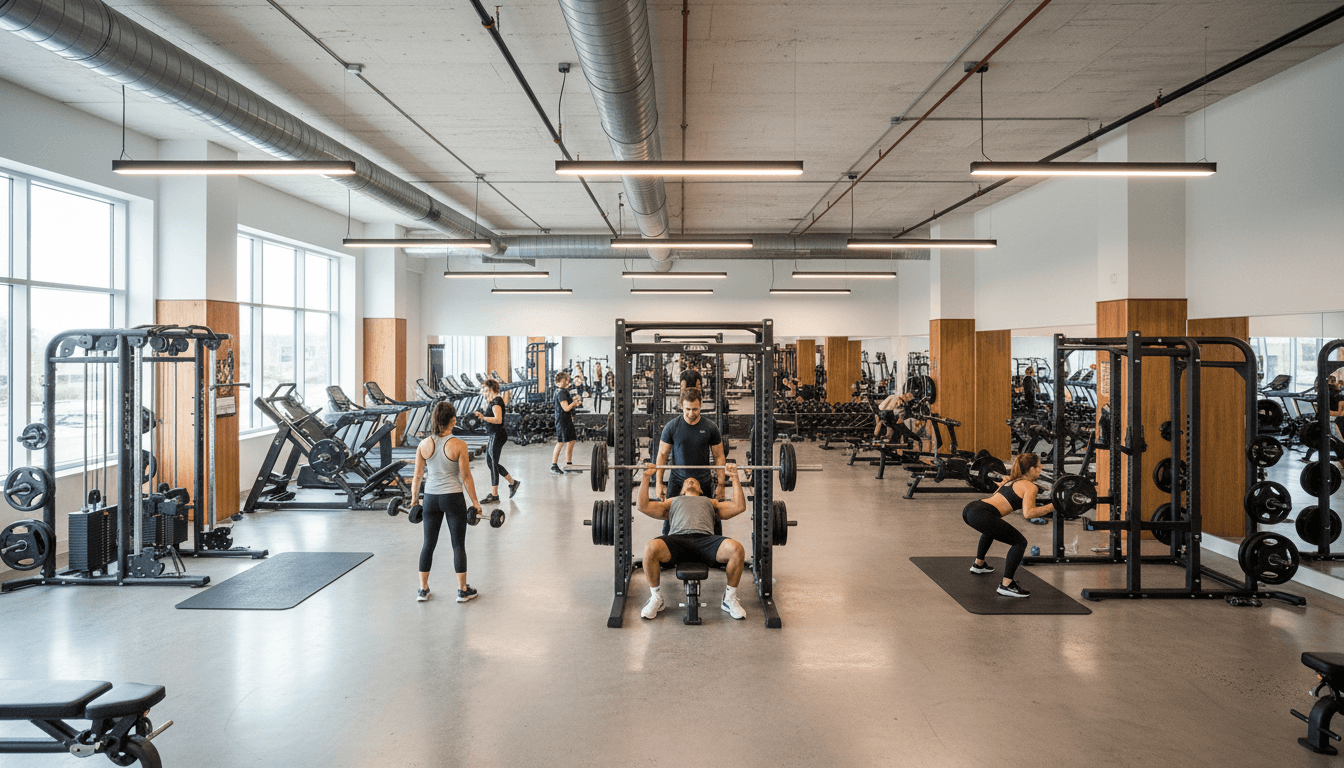 Plate-loaded training machines in luxury gym